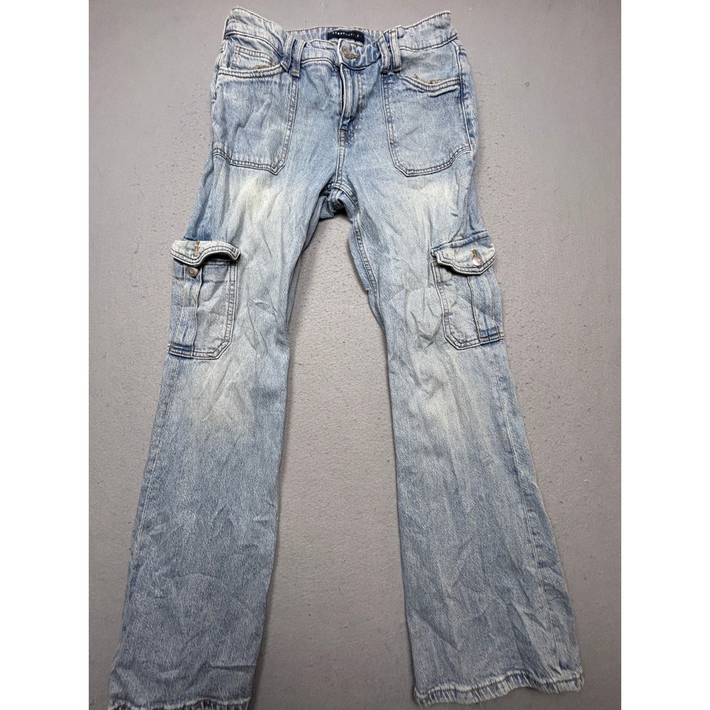 Aeropostale Mid Rise Flare Utility Jeans Cotton Blend Light Wash 8R W29 Womens